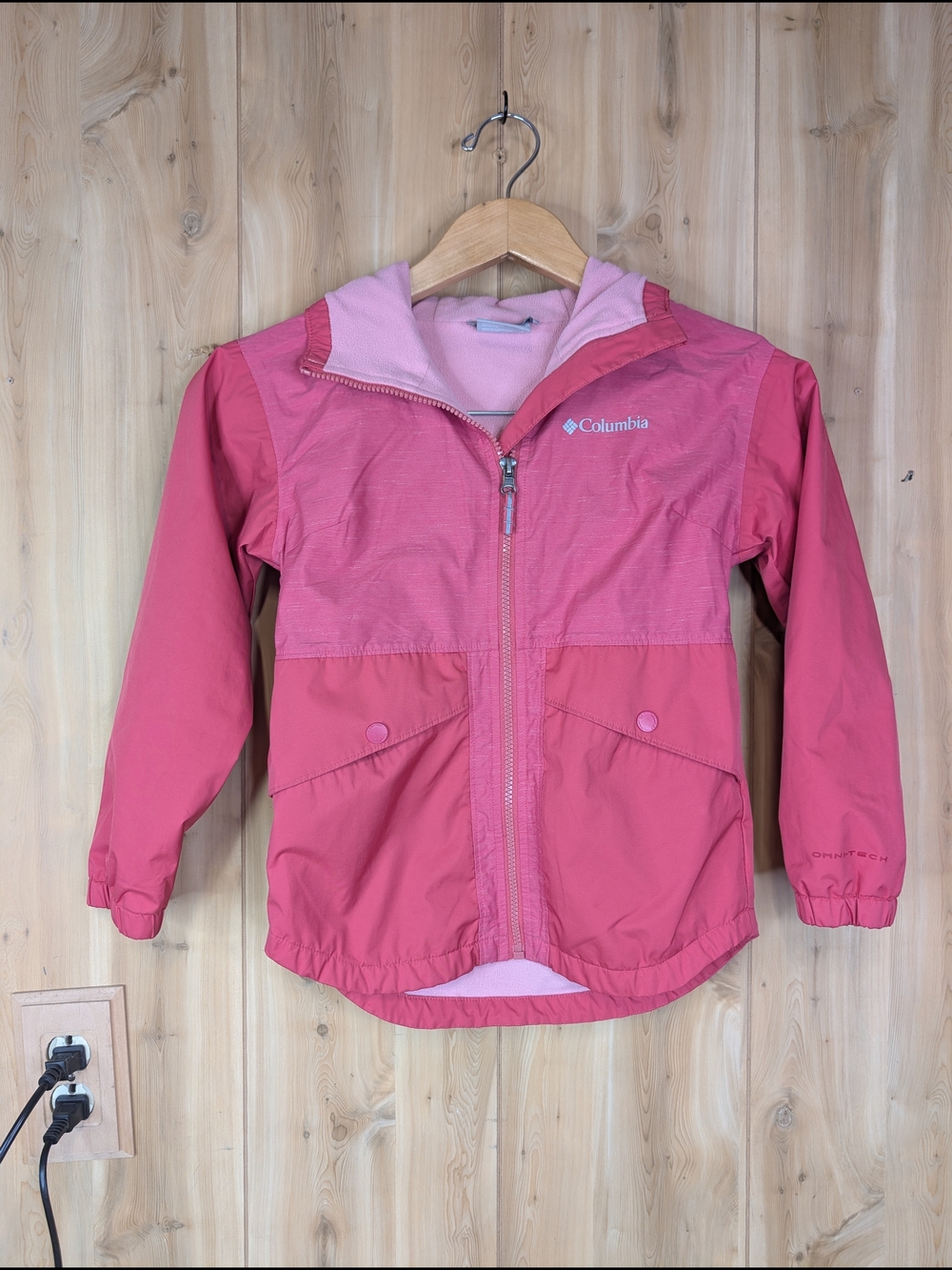 Columbia Pink Girls' Hooded Rain Jacket 7/8